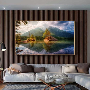 Sodobne Krajine Platno Slikarstvo Jezero Gorskih Plakatov in Fotografij Cuadros Wall Art Slike za Dnevni Sobi Doma Dekor brez okvirja