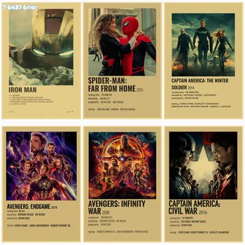 Marvel Superheroj Serija Film Kritje Uvod Retro Slogu Kraft Papir, Kraft Papir Za Plakat, Iron Man, Spiderman Captain America Stenske Nalepke
