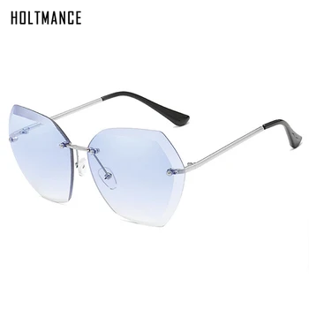 Nova Trendovska Big Rimless sončna Očala Ženske Modni Rez Brez Okvirja sončna Očala Kovinski Poligon Odtenki Octagon Očala UV400