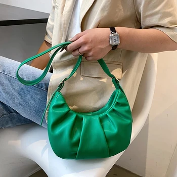 Half moon rogov PU usnje oblikovalec majhne crossbody vrečko žensk 2021 potovanja moda preprost rame torbico, gospa zelena