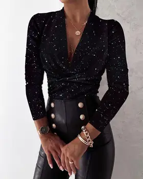 2020 Ženske Eleganten Modni Priložnostne Leopard Natisnjeni Dolg Rokav Bluzo Proti-Vrat Flim Fit Priložnostne Vrhovi