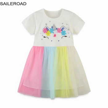 SAILEROAD Belo Baby Dekleta Poletje Otroci Oblačila Vestidos Princesa Rainbow Unicorn Kratkimi Rokavi Otroci Priložnostne Obleke Tutu