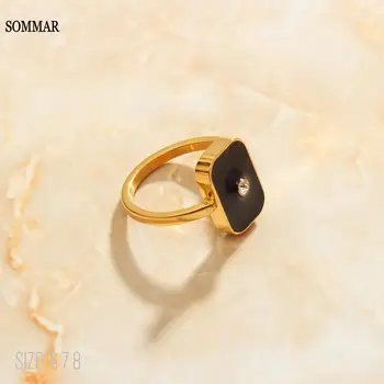 SOMMAR Vroče prodaja Zlata barva, velikost 6 7 8 Prijateljico prst Prstan Kvadratnih black cene v eur Maturantski Dodatki