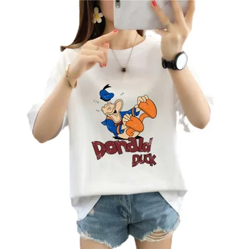 S-3XL Prevelik Bombažne Majice s kratkimi rokavi Ženske 2021 Poletje Disney Anime Donald Duck Smeh Ženska T-majice 90. letih Estetsko Lepe Dame Vrhovi
