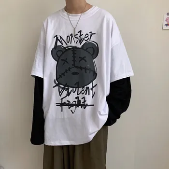 2021 Medved Natisni T-majice Svoboden Tisk Dno Majica Mladih Hip-hop Nekaj Oblačila Dodatki Študent Oblačila Smešno Japonska Vrhovi Moški