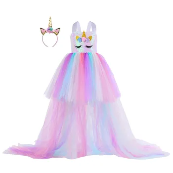 Dekleta Poletje Žareče Samorog Obleko z Dolgim Repom Modno Dekle, Princesa Samorog Rojstni Tutu Obleke Halloween Kostum Darilo