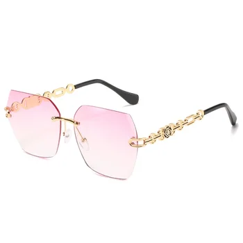 Luksuzni Oblikovalec Sončna Očala Ženske Rimless Sončna Očala Moda Poligon Očala Gafas Letnik Očala Oversize Odtenki Retro Oculos