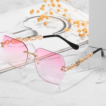 Luksuzni Oblikovalec Sončna Očala Ženske Rimless Sončna Očala Moda Poligon Očala Gafas Letnik Očala Oversize Odtenki Retro Oculos
