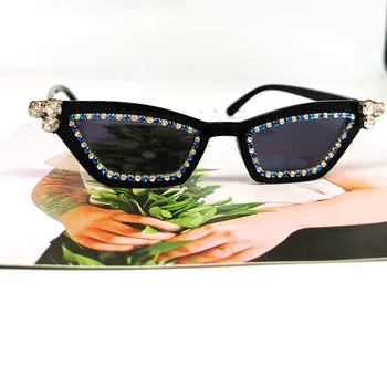 Luksuzni Kristalno Ženske Očala Mačka Oči Design Eyeglases Športnih Moških sončna Očala UV400 Pisane Objektiv Kovinski Očala Gafas De Sol