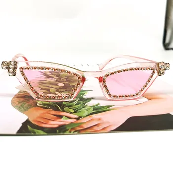 Luksuzni Kristalno Ženske Očala Mačka Oči Design Eyeglases Športnih Moških sončna Očala UV400 Pisane Objektiv Kovinski Očala Gafas De Sol