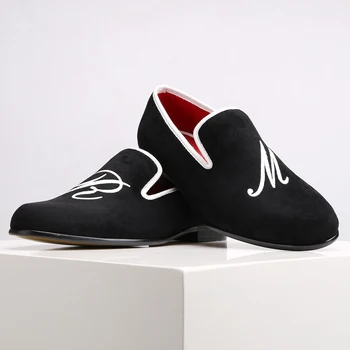 Piergitar 2021 Nov slog moških priložnostne čevlji s po meri osebnost črke, vezene Stranke in Poroka moških žamet loafers