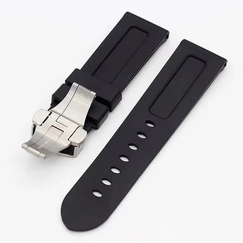 Kakovostne gume watchband za Panerai 441/111/438 zapestje trakov 22 mm 24 mm 26 mm črn za grobi urni Band z zložljivo sponke