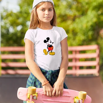 Harajuku Mickey Mouse Risanka Print majica s kratkimi rokavi Otrok Poletje Kawaii Girls Fant Tshirt Priložnostne Malčka Kratka Sleeved Vrhu Otroško T-shirt