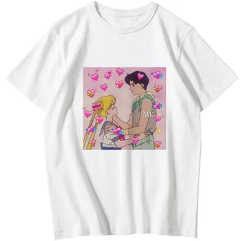 Anime Luna 90. letih Prijatelji T Shirt Harajuku Ženske Obleke Tshirt Estetske Letnik Mačka Luštna Ženska T-shirt Kawaii Tee Ullzang