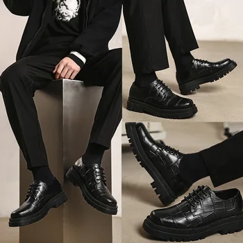 Moški Japonska Harajuku Ulične Mode Priložnostne Debele Platforme Kvadratni Vodja PU Umetno Usnje, usnjeni Čevlji