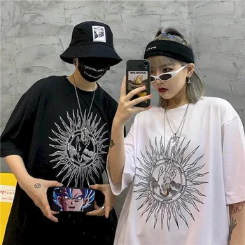 Moški ženske tshirts punk Poletje 2021 novi korejski gothic Harajuku osebno tiskanje izgubijo vse-ujemanje T-shirt kratek rokav bluzo