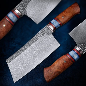 FZIZUO Kitajski Cleaver Nož 7inch Damask Rezilo iz Nerjavečega Jekla kuharski Nož Kuhinjski Noži za Rezanje Kuhanje Orodje