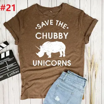 Shranite Debel Unicorns Tiskanje majice Ženske Obleke Poletje Graphic Tee Estetske Majice za Ženske Svoboden Camiseta Mujer