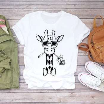 Ženske Risanka Giraff Kawaii Živali Moda 90. letih Tiskanja Dama, T-majice Vrh Stilsko Womens T Shirt Dame Poletje Tee T-Shirt