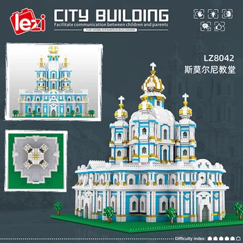 Lezi 8042 Svetu Arhitekture Smolny Samostanski Cerkvi 3D Model DIY Mini Diamond Bloki, Opeke Stavbe Igrača za Otroke, št Polje