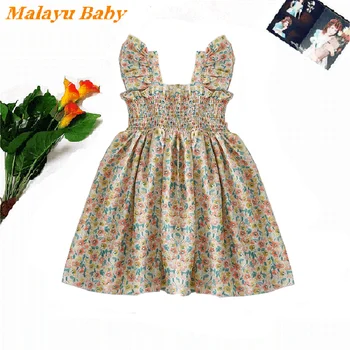 Malayu Otroška Moda Dekleta Obleke 2021 Poletje Novo Sladko Otroka Cvetlični Ogrlicom Zanko Princesa Kostum 1-6 Y Otroci Priložnostne Oblačila