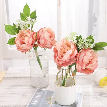 Roza Svileni Umetno Peony Cvetje za Poroko Doma Dekoracijo Cvetenja Ponaredek Cvet Velik Šopek Dnevna Soba Tabela Dogovoru