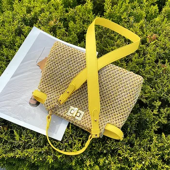 Tote vrečko 2021 Poletje Novih kakovostnih Slame vrečko Žensk Oblikovalec Torbici Plaži Potovalna torba Ramenski Messenger Bag