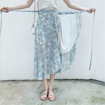 Cvetlični impresión falda de gasa de mujer Boho volantes R39asimétricos Maxi Falda playa larga faldas de talla grande M-8XL