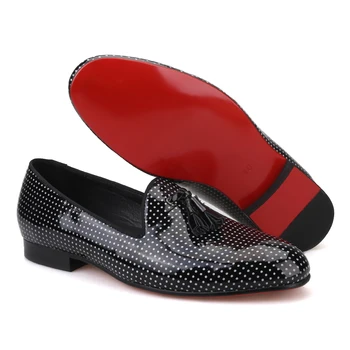 Piergitar 2019 Črne Barve, Lakastega Usnja moške tassel priložnostne čevlji Plus Velikost Moške Loafers Stranke in Poroka Moških obleko čevlji
