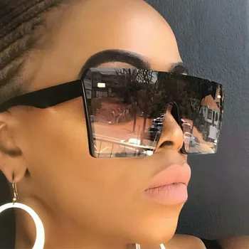 2020 Moda Prevelik Kvadratnih Retro Sončna Očala Gradient Velik Okvir Sončna Očala Za Ženske Enem Kosu Gafas Odtenek Ogledalo Jasno Objektiv