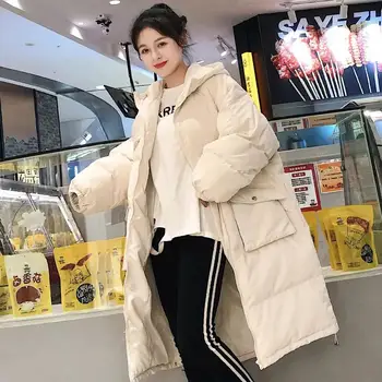 Modni Ženski Zimski Plašč Nov Slog Korejski Coats Ženske Zimske 2021 Svoboden Parkas Mid-Dolžina Debel Oblazinjeni Jakno