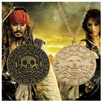 Pirati S Karibov Ogrlica Keychain Kapitan Jack Sparrow Azteški Kovanec Johnny Depp Moških Zlato Bron Obesek Nakit Trgovini