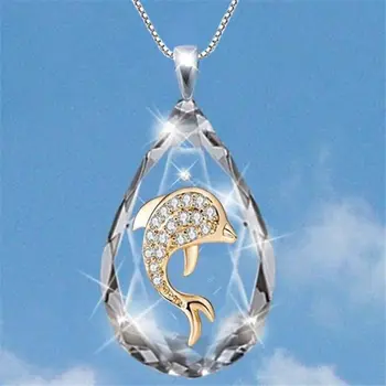 Moda AAA Kristalno Dolphin Ogrlice za Ženske Kaplja Vode Obesek Ogrlice Poročne Posla Poročni Nakit Darila